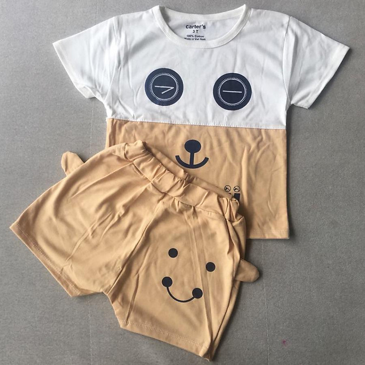 Bộ mặt gấu cộc tay cotton cho bé từ 1 đến 5 tuổi