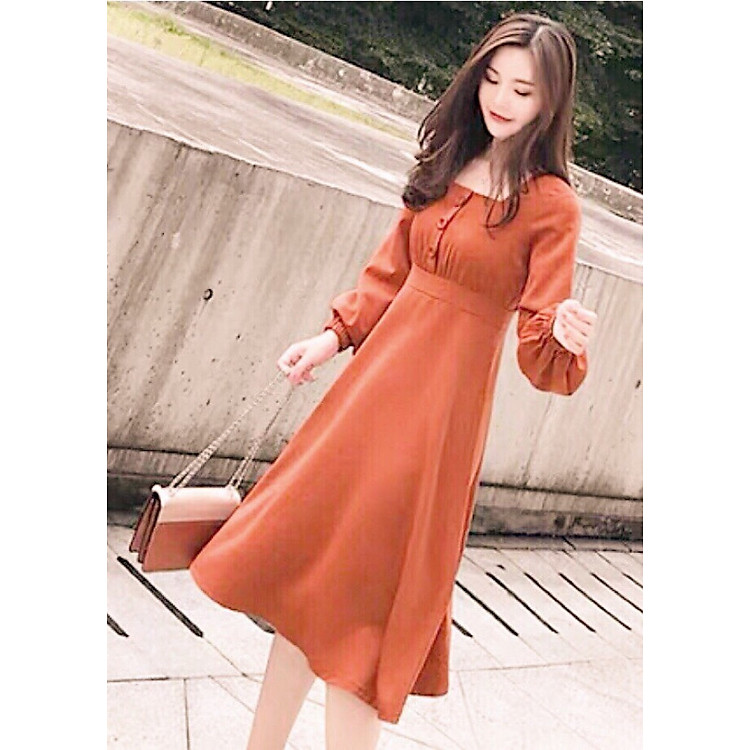 Đầm cam tay dài
