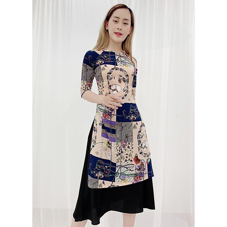 Áo Dài Cách Tân Size Lớn In 3D Họa Tiết Hoa Tím ROMI 3156 ( Không Kèm Váy)