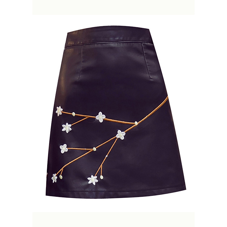 Chân váy da - chân váy thêu hoa