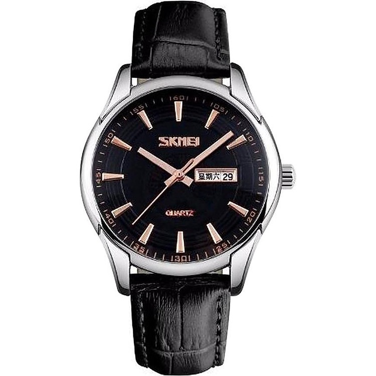 Đồng Hồ Nam Dây Da 2 Lịch SKMEI CH296 (40mm) - Đen + Tặng Ví Da Nam Màu Sắc Ngẫu Nhiên