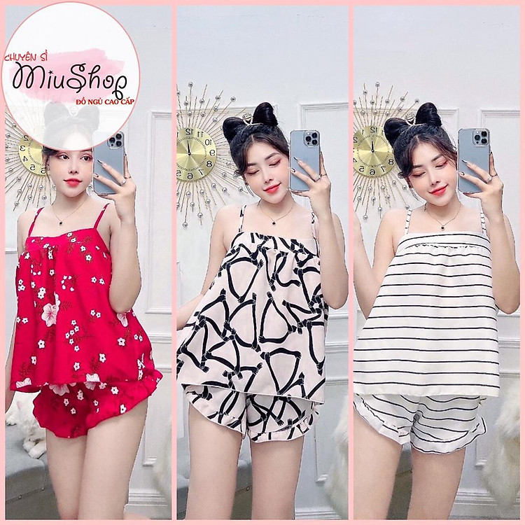 ️️ĐÙI BÔNG ️️sét đồ ngủ lụa hàn 2 dây giá rẻ freesize 58kg