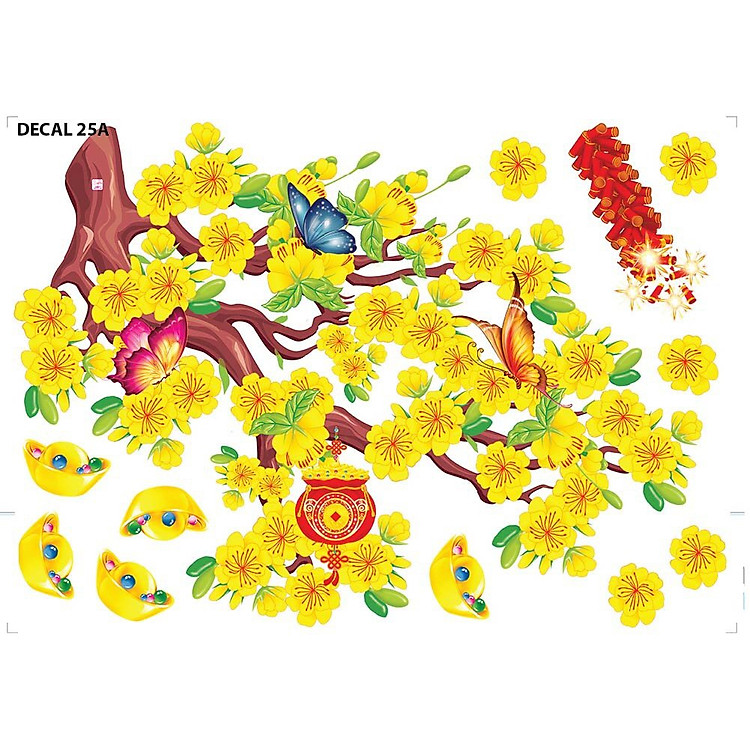 DECAL HOA MAI ĐÓN XUÂN TRANG TRÍ NHÀ CỬA NGÀY TẾT