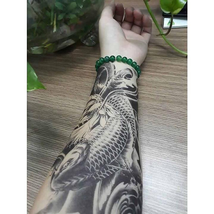 Hình xăm dán cao cấp 15x21cm: cá chép, rồng (Màu đen. Dán được nhiều vị trí trên cơ thể)