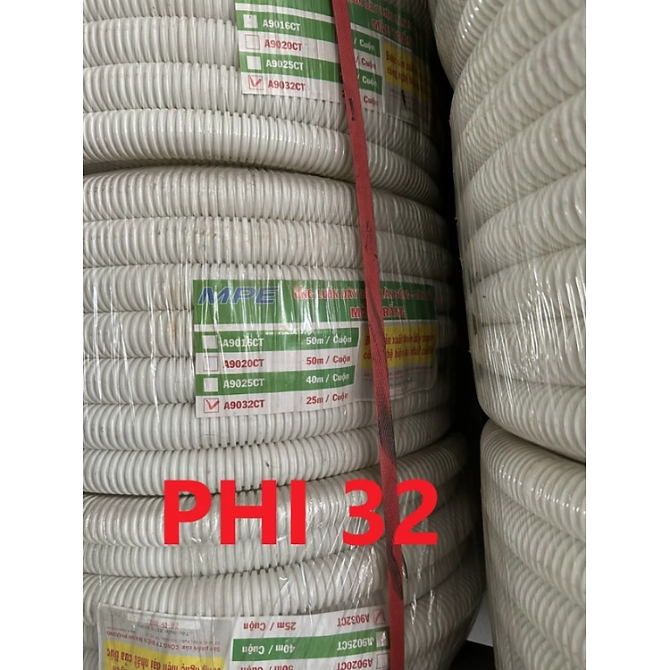 Ống ruột gà trắng MPE phi 16/20/25/32 luồn dây điện, chống cháy tốt (cuộn 25m, 40m, 50m) - Hàng chính hãng