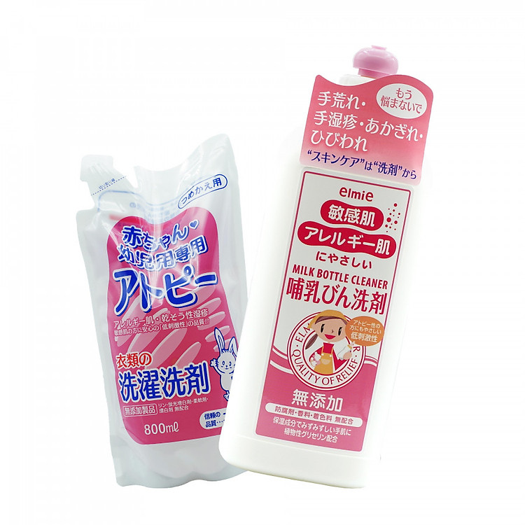 COMBO NƯỚC GIẶT QUẦN ÁO TRẺ EM (TÚI 800ML) + NƯỚC RỬA BÌNH SỮA (CHAI 300ML) - Hàng Nội Địa Nhật Bản