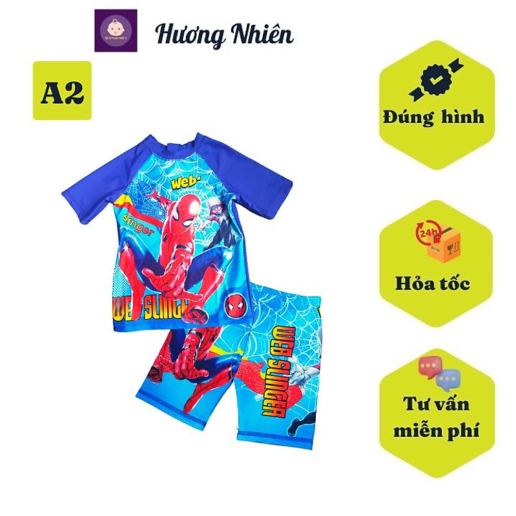 Đồ bơi cho bé trai siêu nhân từ 10-41kg - Áo tay ngắn quần short - vải thun cao cấp chuyên dùng cho đồ bơi, độ co giãn cực tốt