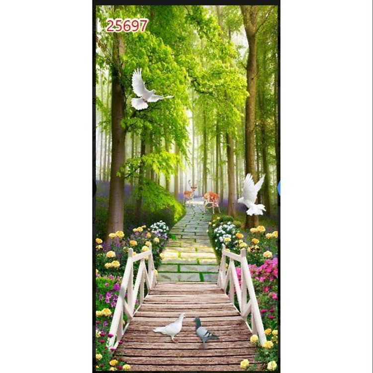 Tranh dán tường 3d Con đường khổ dọc- chất liệu vải lụa- Nhận in theo kích thước yêu cầu