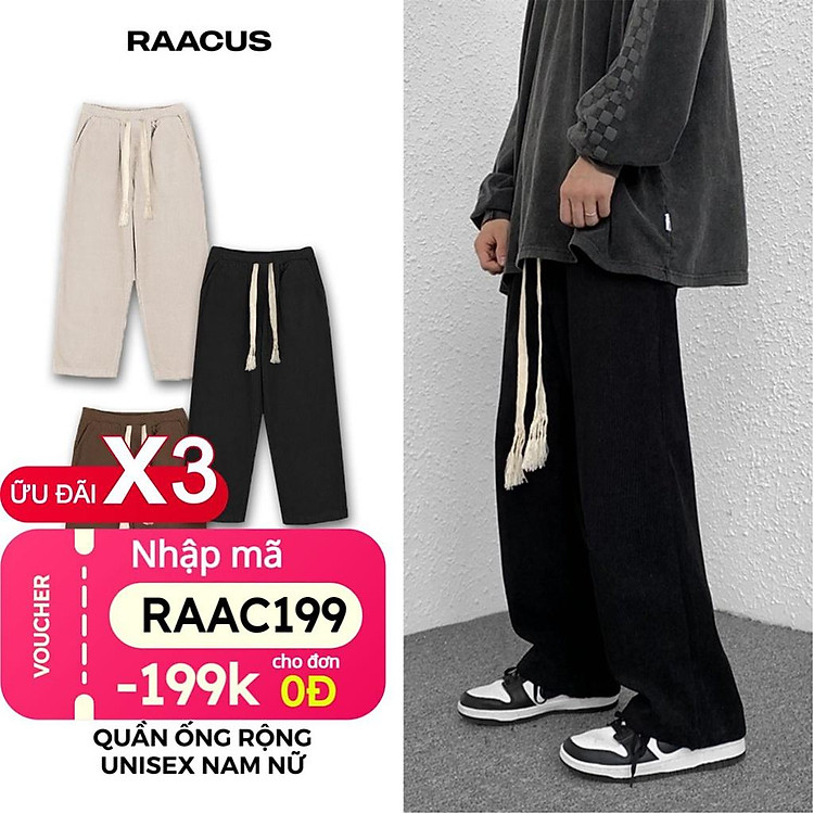 Quần ống rộng nam nữ nhung tăm RAACUS unisex, quần nhung tăm nam nữ ống rộng dáng suông phong cách ulzzang