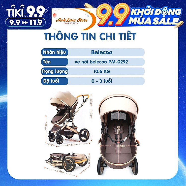 Xe đẩy nôi ru cho bé BELECOO Chính hãng Giá rẻ - Hình ảnh 3