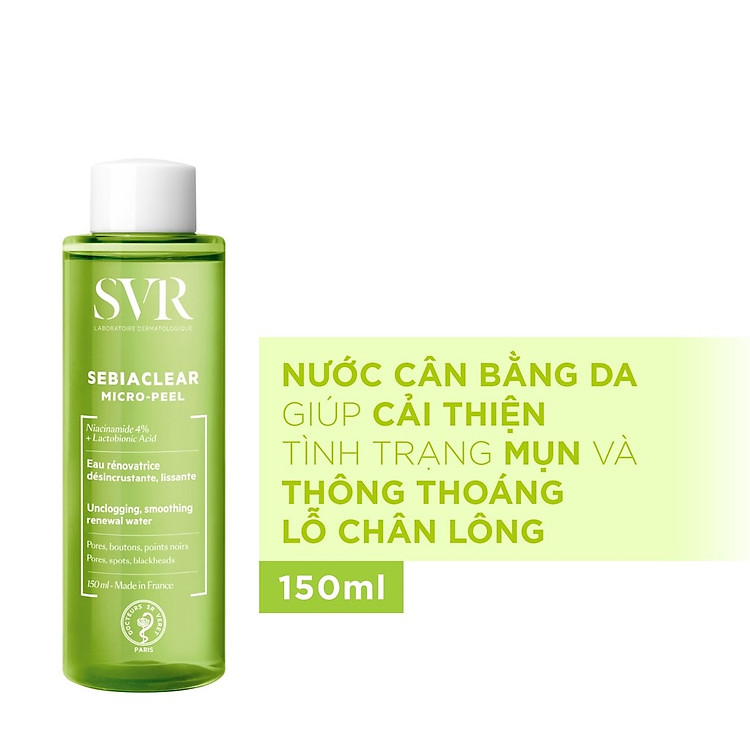 Nước Cân Bằng Giảm Mụn Và Thông Thoáng Lỗ Chân Lông SVR Sebiaclear Micro - Peel 150ml