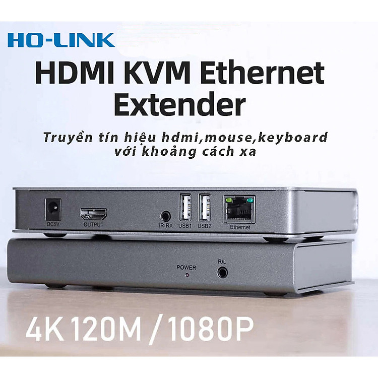 Bộ kéo dài tín hiệu hdmi qua lan rj45 120m Ho-Link hỗ trợ UHD 4K, KVM Extender - Hàng Chính Hãng