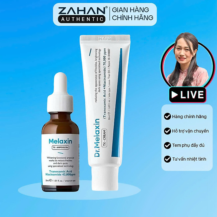 Combo nám hỗ trợ sáng da Dr.Melaxin TX gồm toner, serum, kem dưỡng