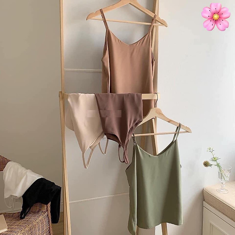 Áo thun 2 dây tăng đơ điều chỉnh phông cổ tim V đũi basic màu trơn dáng suông nữ HOT