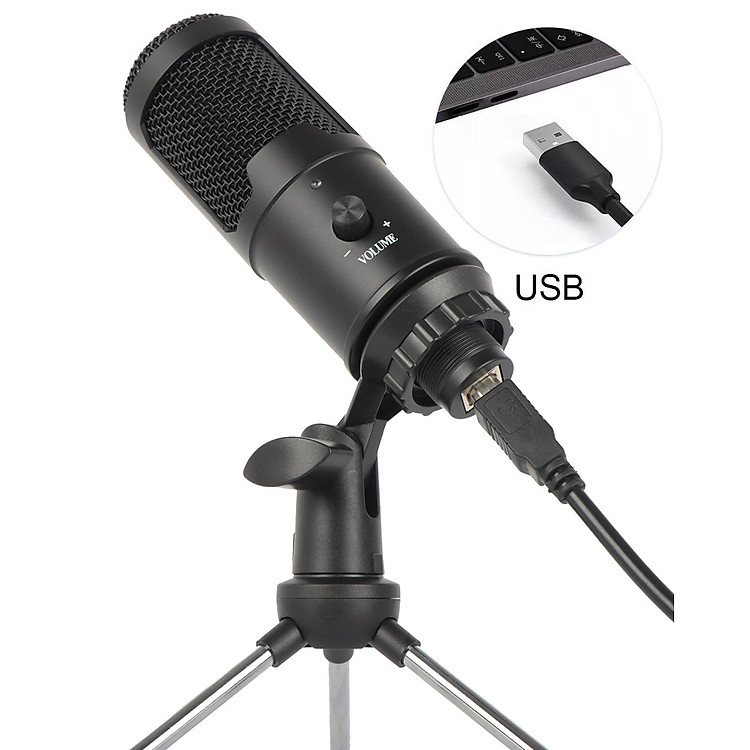 Micro thu âm chuyên nghiệp cao cấp có chân đế để bàn xoay 180 chân cắm USB tiện lợi