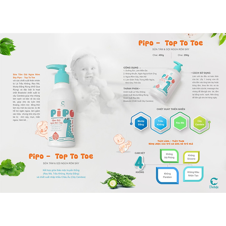 Tắm Gội Ngừa Rôm Sảy PIPO 250g Chính hãng Giá rẻ - Hình ảnh 2