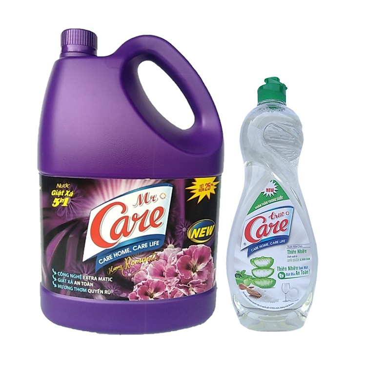 Nước giặt xả 5in1 Mr.Care hương Romantic 3.8kg + Tặng 1 chai nước rửa chén TrueCare Thiên nhiên 750g