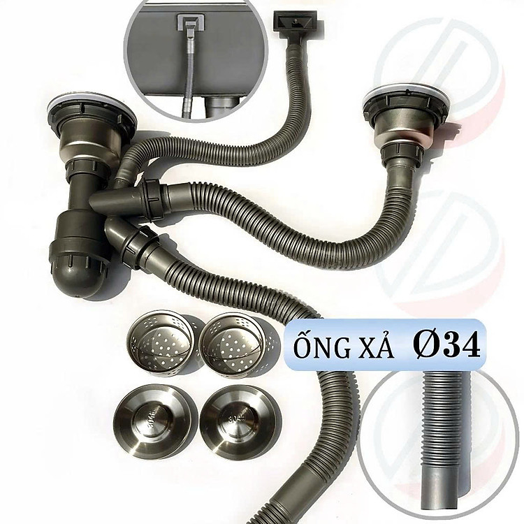 Bộ Xả Chậu Chén Xi Phông Bằng Nhựa - Loại 1 hộc và 2 hộc, phi 110 thông dụng, ống xả 34