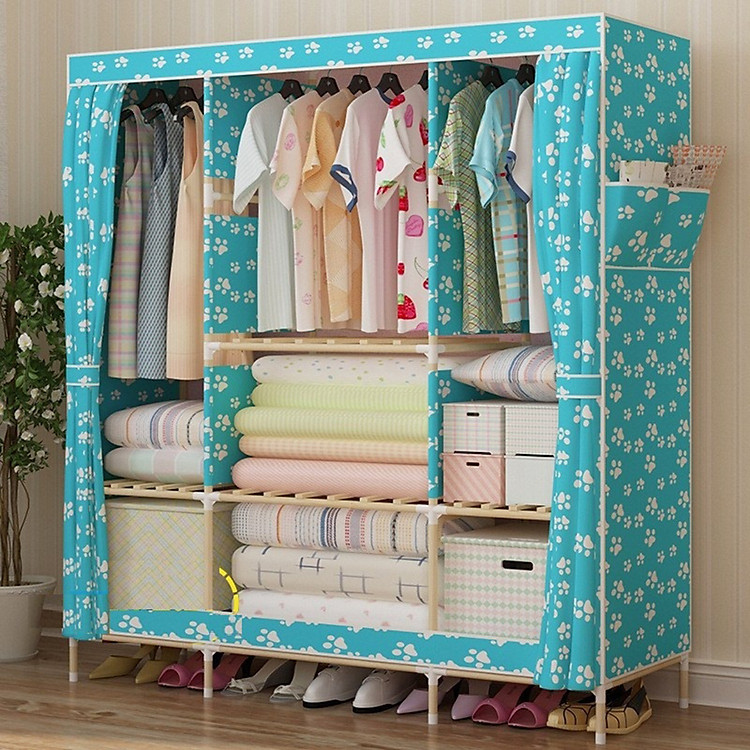 Tủ Vải 3 Buồng 8 Ngăn Khung Gỗ