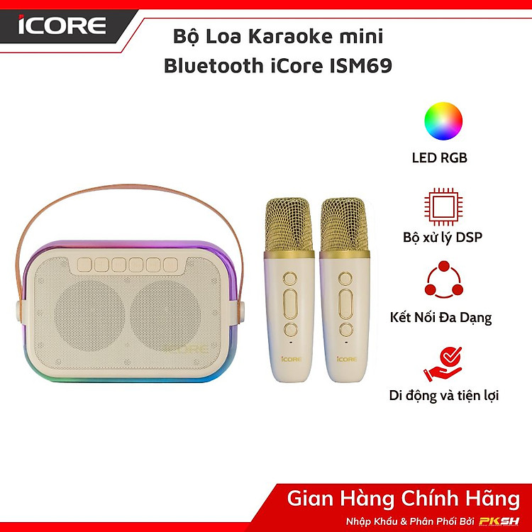 Bộ Loa Karaoke mini Bluetooth iCore ISM69 kèm 02 Micro - Hàng Chính Hãng