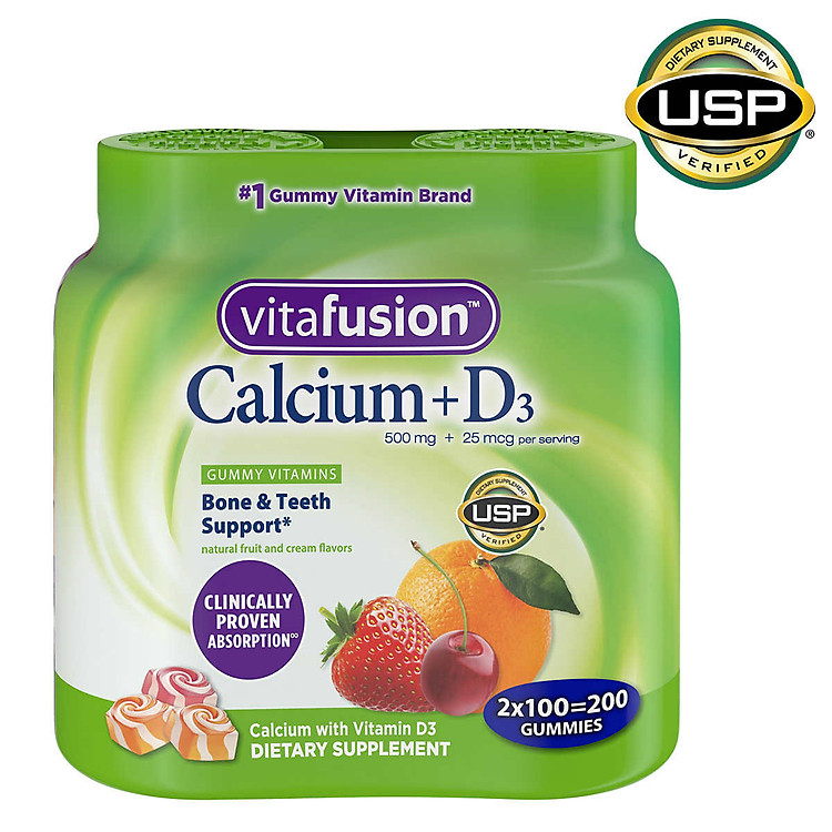 Kẹo dẻo bổ sung vitamin Vitafusion Calcium + D3 500mg (100 Viên X 2 Hộp) - Nhập khẩu Mỹ