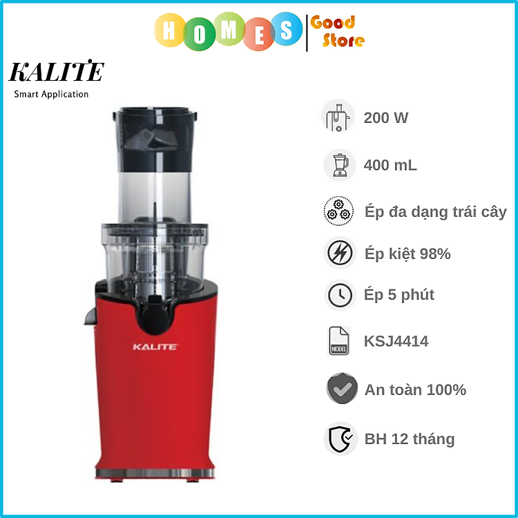Máy Ép Trái Cây, Máy Ép Chậm Mini KALITE KSJ4414 Tiêu Chuẩn Châu Âu Dung Tích 400 ML Công Suất 200 W - Hàng Chính Hãng