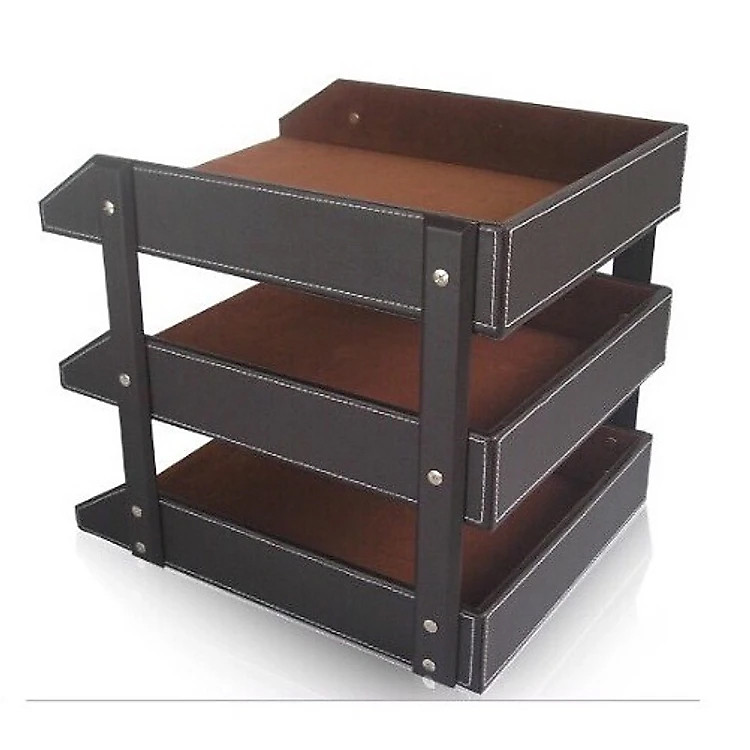 Khay đựng tài liệu 3 tầng bằng da cao cấp - Ảnh 2
