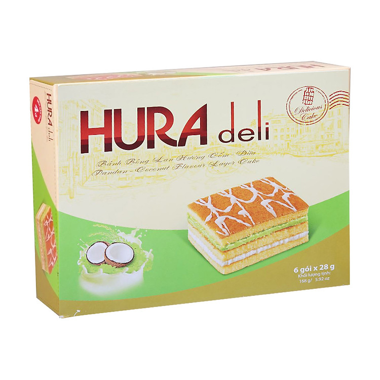 Bánh bông lan Hura Deli Cốm - Dừa Bibica Túi 168g