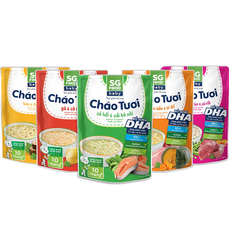 Lốc 5 - Cháo Tươi Baby Sài Gòn Food 240g, Gà, Thịt Bằm, Bò, Lươn, Cá Hồi