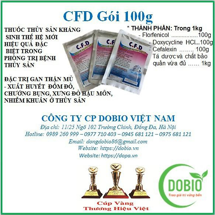 CFD Gói 100g THUỐC THỦY SẢN KHÁNG SINH THẾ HỆ MỚI HIỆU QUẢ ĐẶC BIỆT TRONG PHÒNG TRỊ BỆNH THỦY SẢN