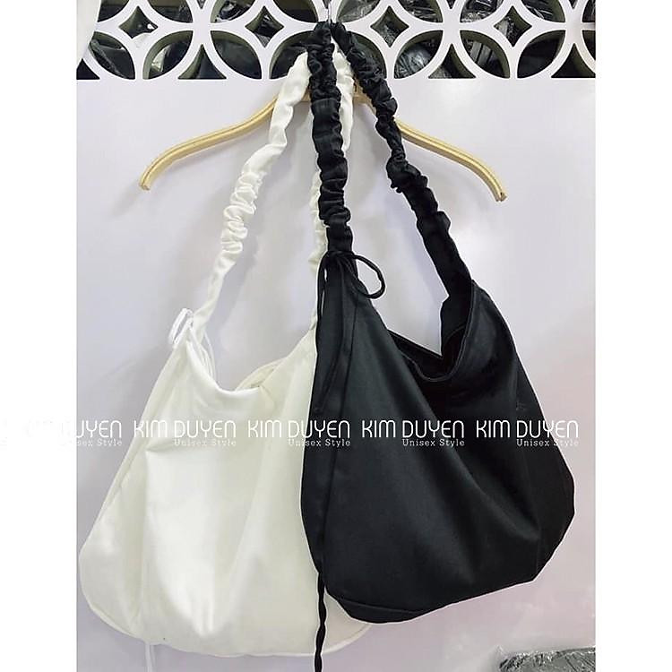 Túi xoắn dây. đeo chéo,tote đi học hàng Ulzzang, 2 màu Đen Trắng vải Kaki mềm, dây rút điều chỉnh