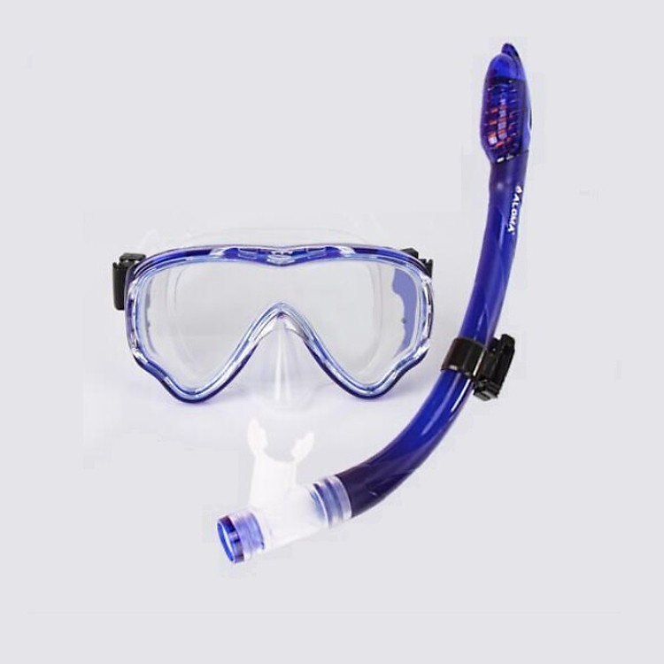 Kính lặn ống thở AMS, mắt kính CƯỜNG LỰC với ống thở van 1 chiều ngăn nước cao cấp - POKI