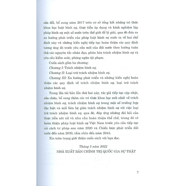 TRÁCH NHIỆM HÌNH SỰ VÀ LOẠI TRỪ TRÁCH NHIỆM HÌNH SỰ (Tái bản lần thứ hai, có sửa chữa, bổ sung) - Ảnh 5