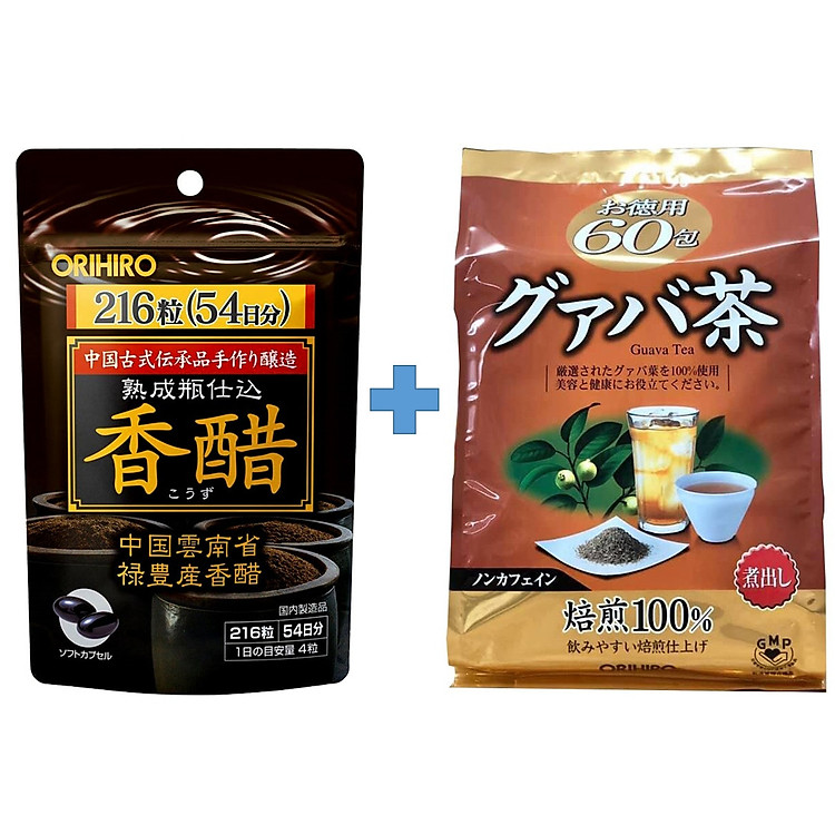 Combo Giấm đen hỗ trợ giảm cân Orihiro và Trà ổi hỗ trợ giảm cân Orihiro Nhật Bản