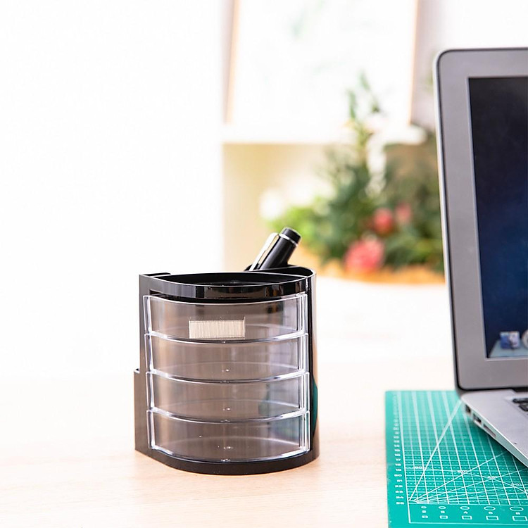 Cốc Cắm Bút Deli 4 Ngăn Đen (1 chiếc)