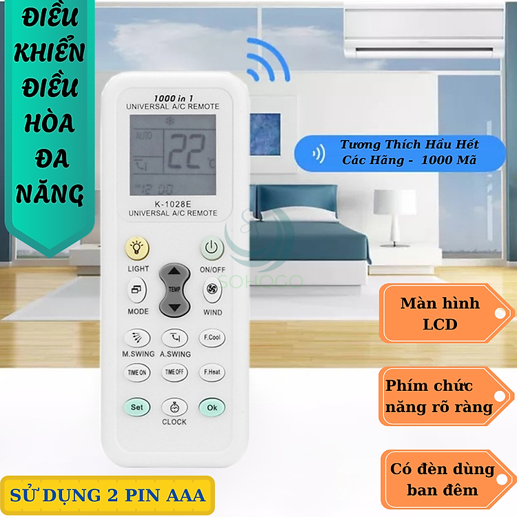 Remote Điều Hòa Đa Năng K-1028E- Hỗ trợ tới 1000 mã điều khiển khác nhau- Điều Khiển Máy Lạnh Thông Minh K-1028E- Remote Đa Năng Cho Máy Lạnh K-1028E – Dễ Dùng, Đa Chức...