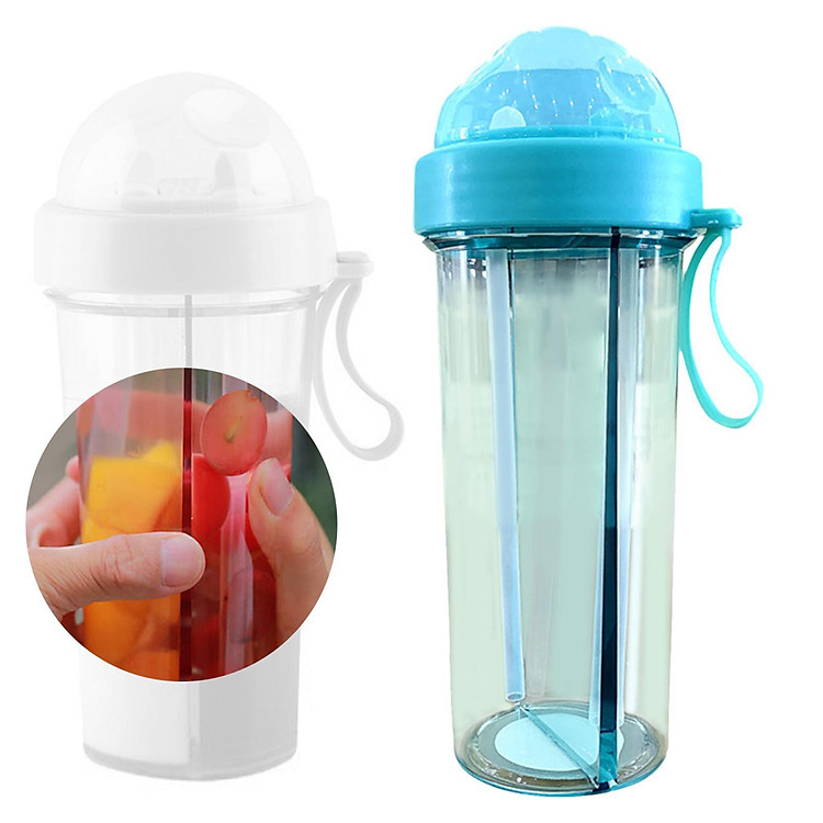 Dual Water Bottle Leakproof Water Cup with 2 Straw for Camping Sports
