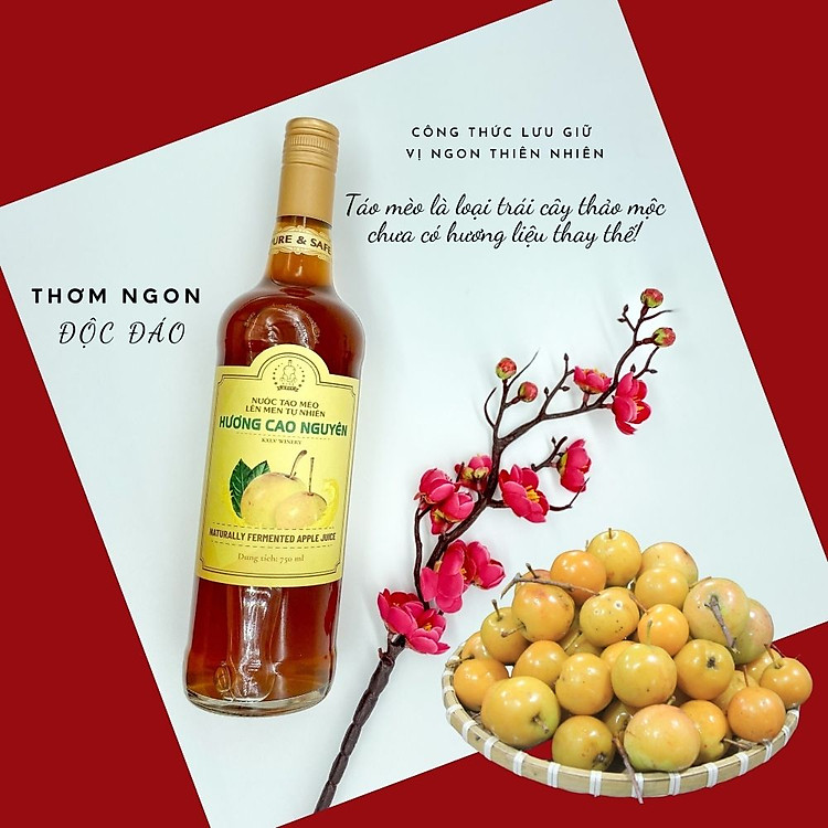 Nước táo mèo lên men tự nhiên Hương Cao Nguyên 100% không hóa chất tổng hợp - Naturally fermented apple juice