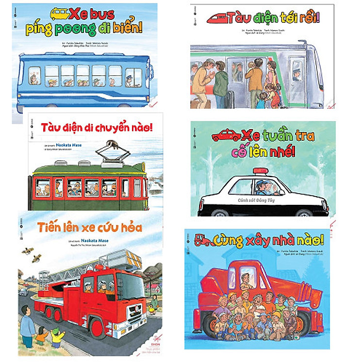 Combo Ehon về các phương tiện giao thông: Xe Bus Píng Poong Đi Biển - Cùng Xây Nhà Nào - Xe Tuần Tra Cố Lên Nào - Tàu Điện Tới Rồi - Tàu Điện Di Chuyển Nào - Tiến Lên Xe Cứu Hỏa