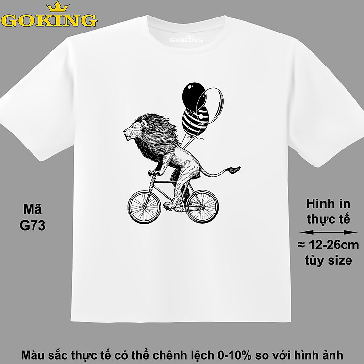 The Cycling Lion, mã G73. Áo thun đẹp cho cả gia đình. Áo phông hàng hiệu Goking, công nghệ in Nhật Bản siêu nét. Form unisex cho nam nữ, trẻ em, bé trai gái