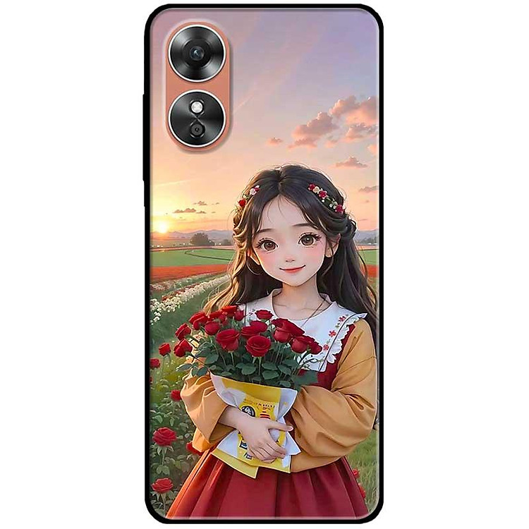 Ốp lưng cho Oppo A54 - A55 - A56 5G - A55s - A18 - A38 - A58 - Thiếu Nữ Cầm Hoa Hồng - Hàng Chính Hãng