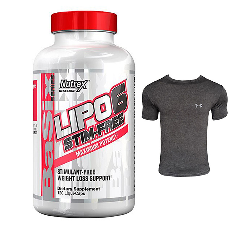 Combo Thực phẩm bổ sung LIPO 6 Stim Free của Nutrex hộp 120 viên hỗ trợ giảm cân, giảm mỡ bụng, không kích thích, tăng tỉnh táo tập trung, tăng sức bền sức mạnh cho người tập gym, chơi thể thao & Áo GYM đen size L (70kg - 80kg)