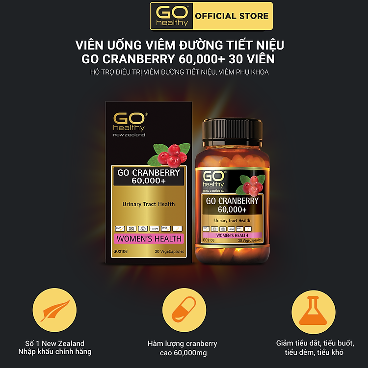 GO CRANBERRY 60,000+ 30 viên - Viên uống viêm đường tiết niệu nhập khẩu chính hãng GO Healthy New Zealand