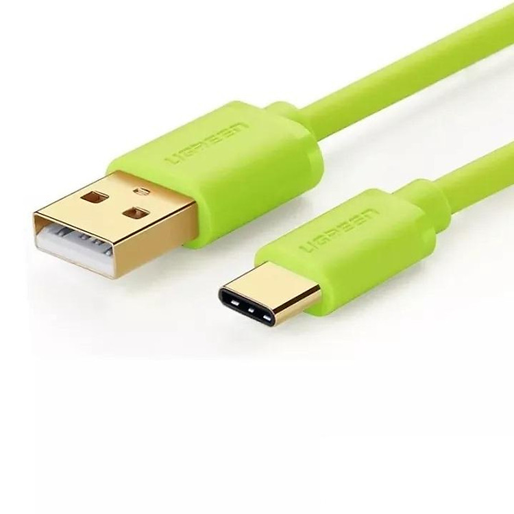 Ugreen 10660 Cáp sạc dài 0.5m màu xanh lá cây từ USB Type C Male ra USB 2.0 A Male 24k Gold Plated US141 Hàng chính hãng