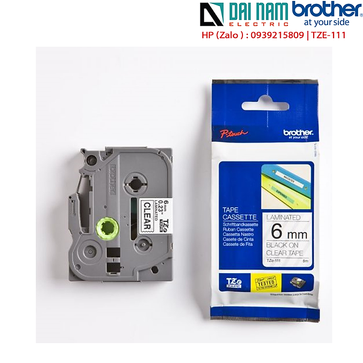 Nhãn In Tiêu Chuẩn Brother TZe-111, Chữ Đen Nền Trong Suốt (6mm) - Hàng Chính Hãng