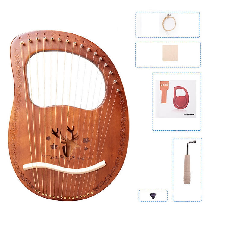 Đàn Lyre 16 dây đàn hạc Lyre Harp IME001616-MS001 Tuần lộc nâu tặng phụ kiện
