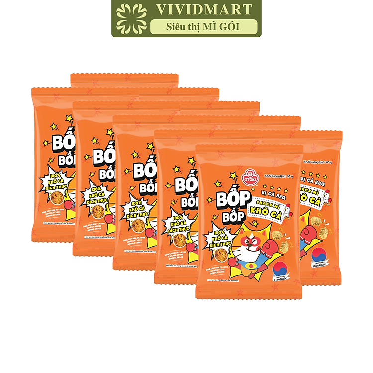 OTOKI - Snack mì khô gà Bốp Bốp hương vị Gà BBQ, Snack Bốp Bốp vị Gà BBQ, Snack Otoki ăn liền (63g/gói)