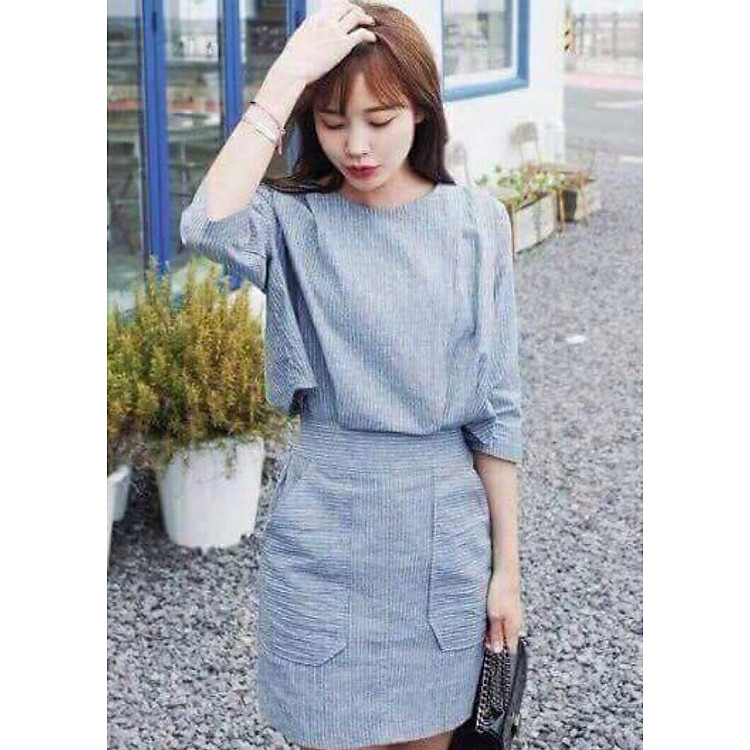 Đầm sọc giả set 2 túi
