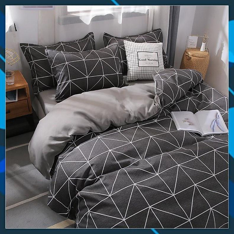 - Bộ chăn ga gối Cotton poly bedding, vỏ chăn mền, drap ga giường và 2 vỏ gối - Pl Kẻ bàn cờ