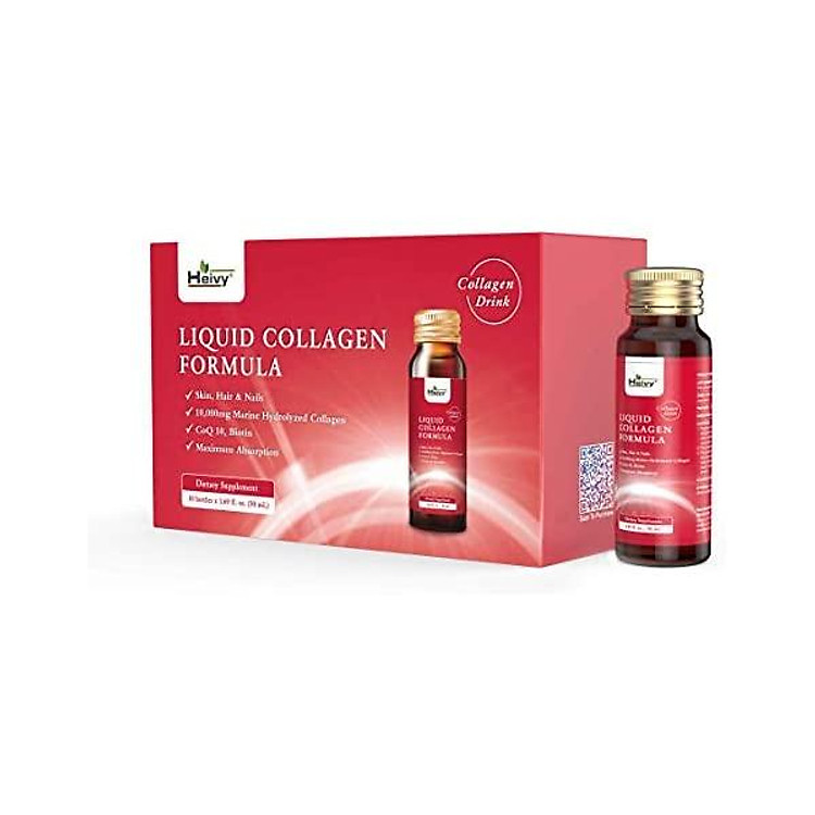 Heivy Liquid Collagen Supplement, Collagen Drink, Collagen Peptides, Hydrolyzed Marine Collagen,Glowing Hair Skin and Nails,10,000mg Marine Collagen,with Jasmine Extract Coenzyme Q10 Piperine, 1 Box